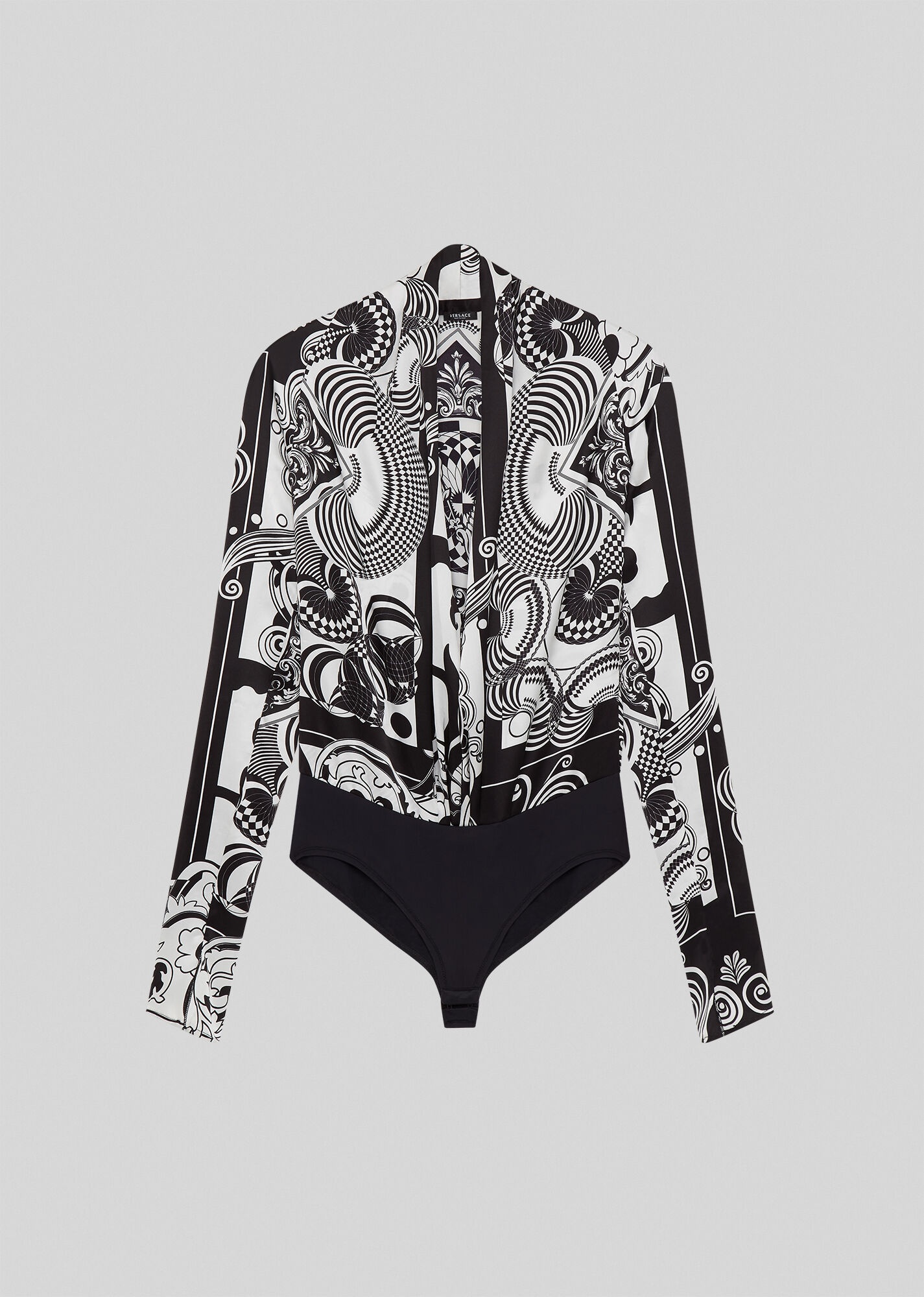 Optical Virtus Print Silk Satin Bodysuit - 1