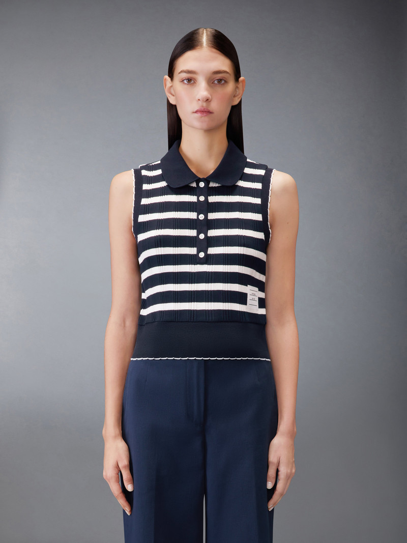 Thom Browne STRIPED SCALLOP EDGE SLEEVELESS POLO outlook