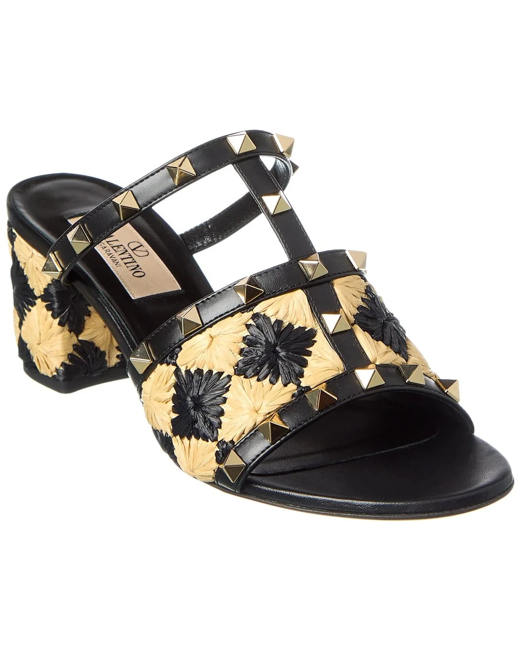 Valentino Rockstud 60 Straw & Leather Sandal - 1