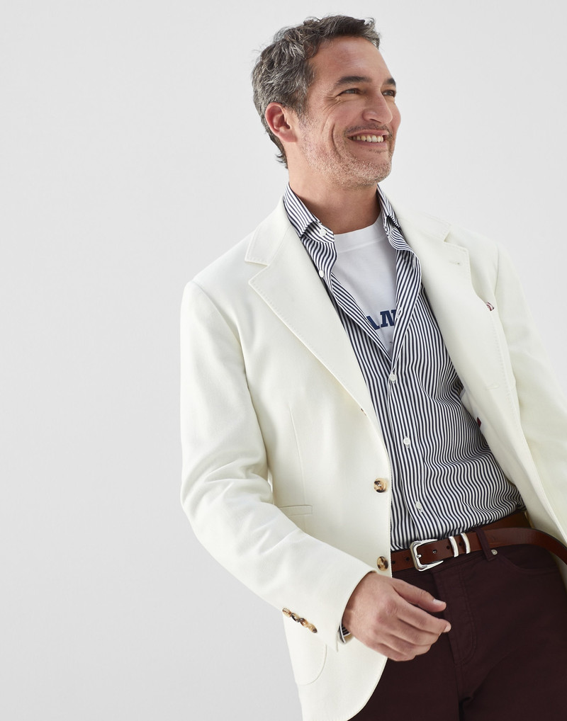 Carded wool, cashmere and silk diagonal deconstructed blazer with patch pockets 4