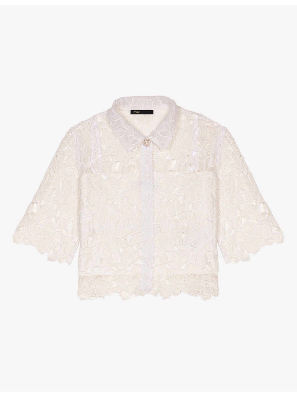 Floral-Pattern Cropped Guipure-Lace Shirt - 1