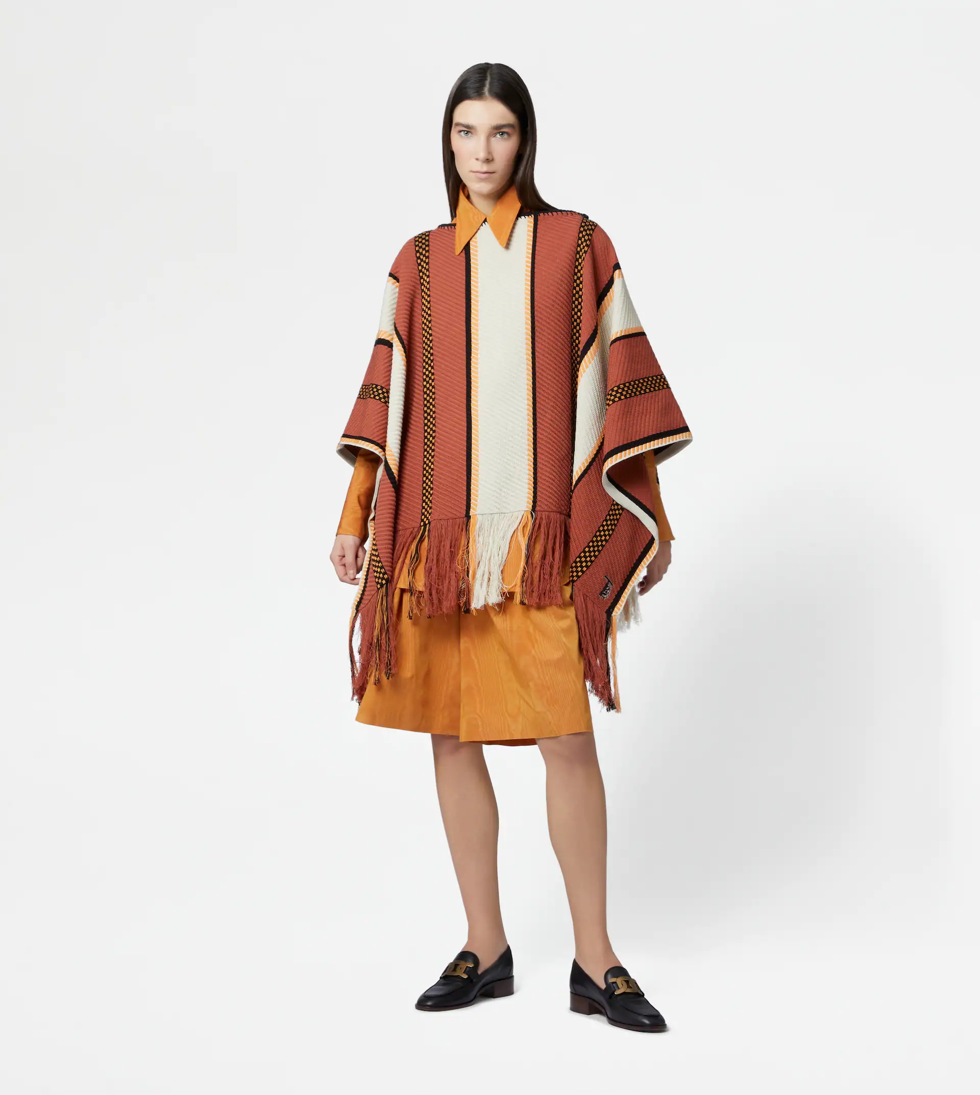 PONCHO IN COTTON - ORANGE, OFF WHITE, YELLOW - 2