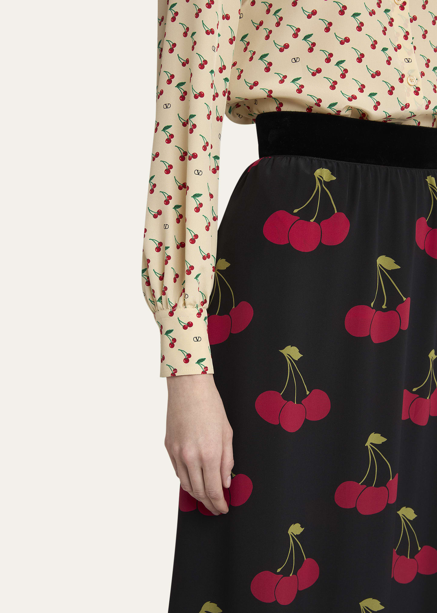 Cherry Print Flounce Silk Maxi Skirt - 5