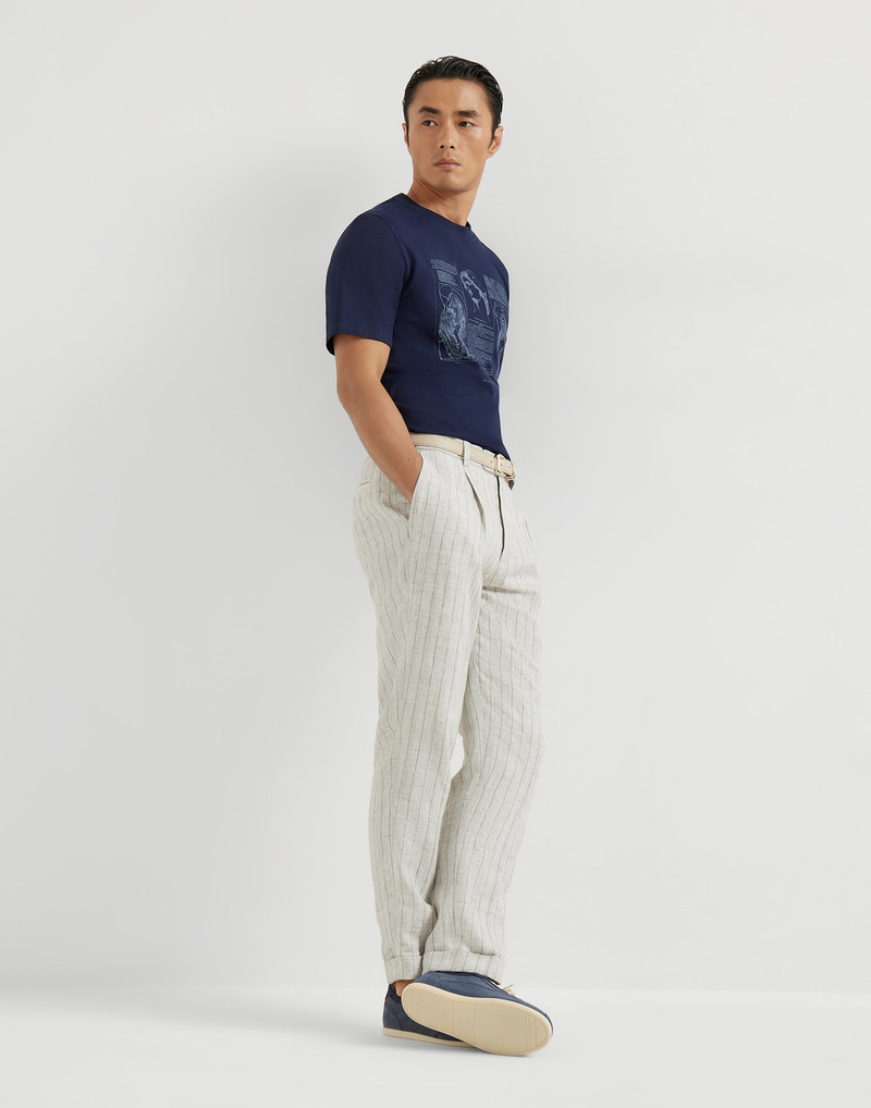 Chalk stripe linen twill trousers with pleat 5