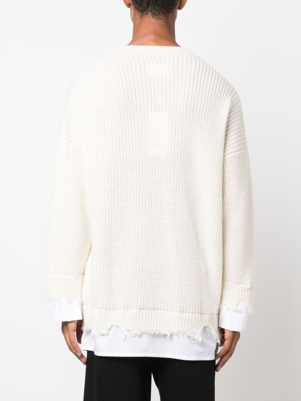 layered distressed crochet-knit jumper - 4