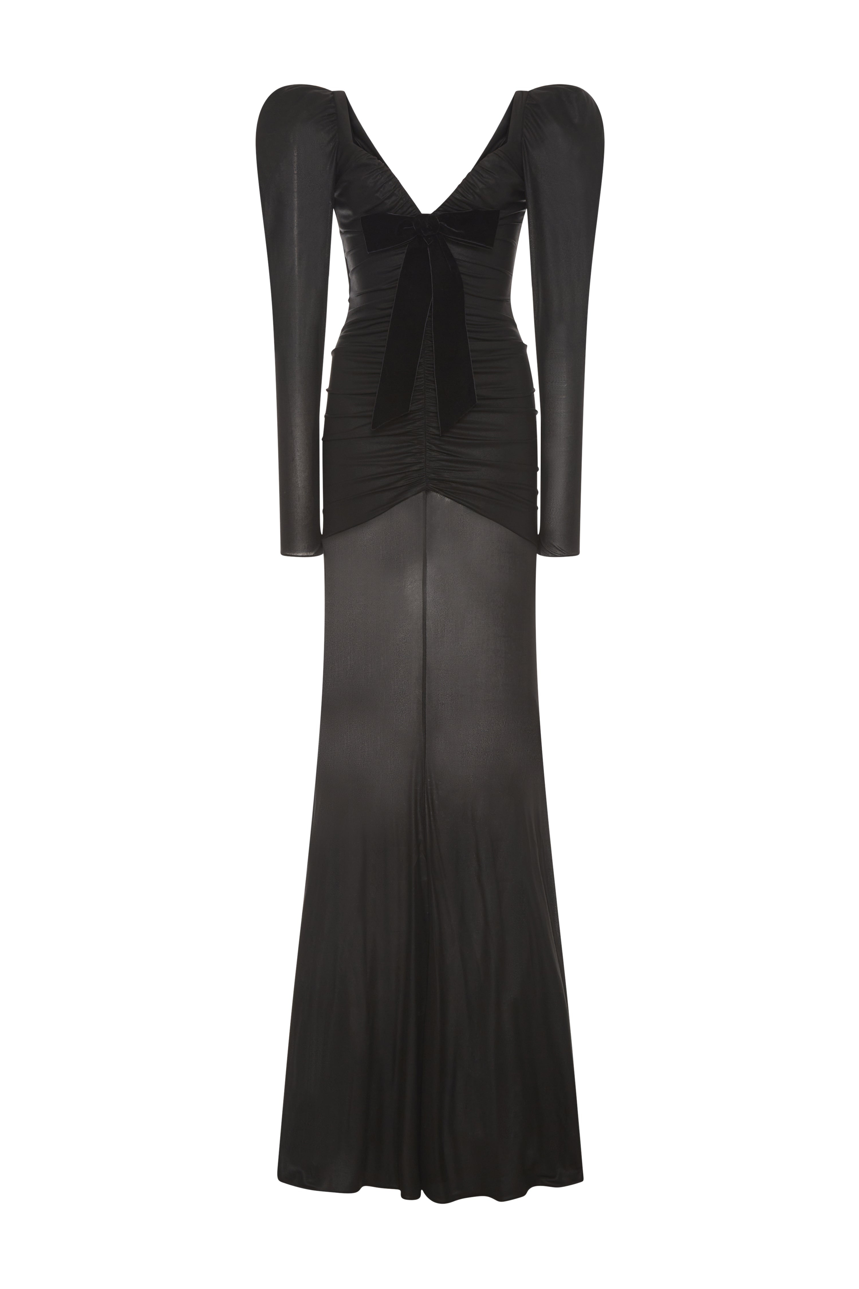 LAMINATED JERSEY DRAPED EVENING DRESS - 1