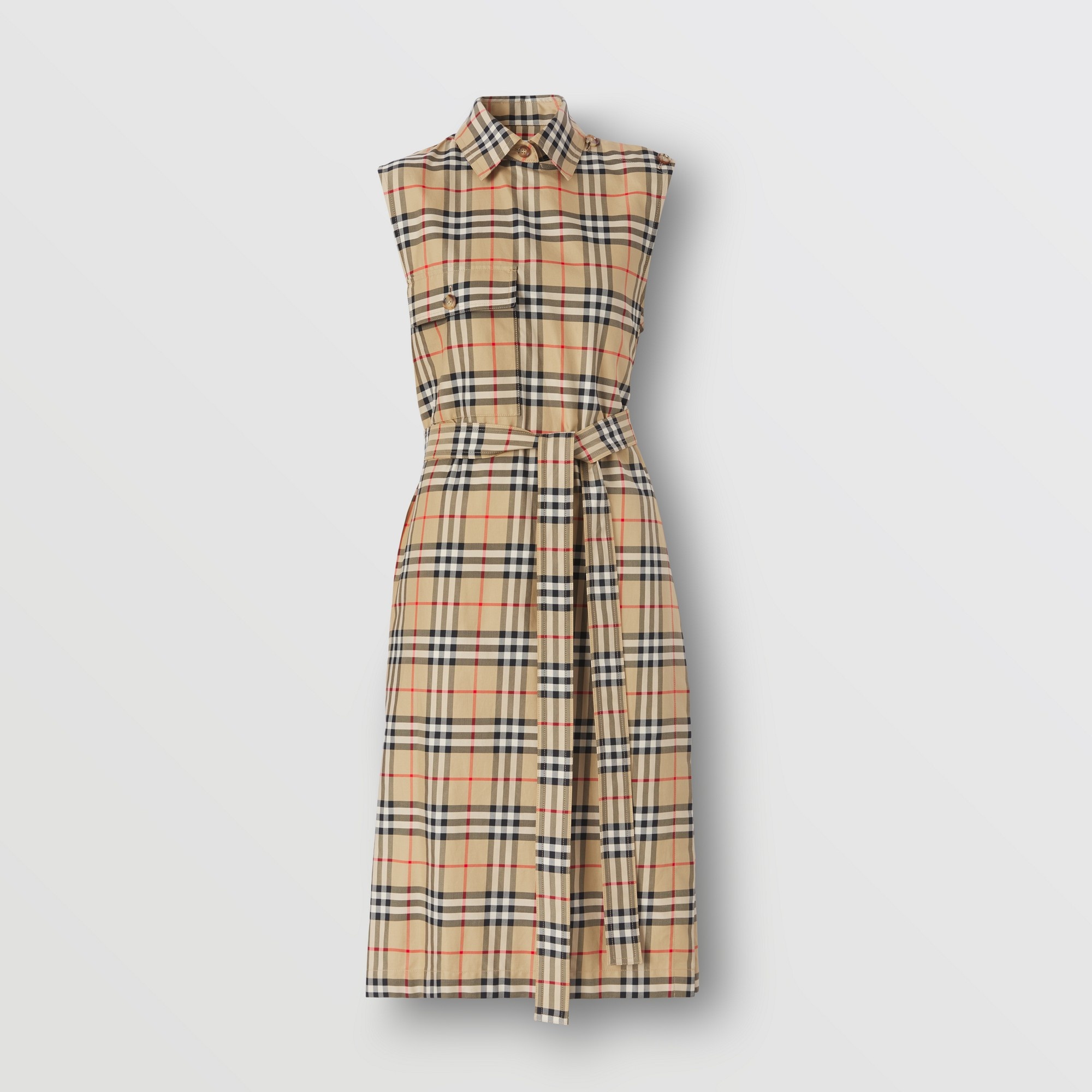 Vintage Check Sleeveless Cotton Shirt Dress - 1