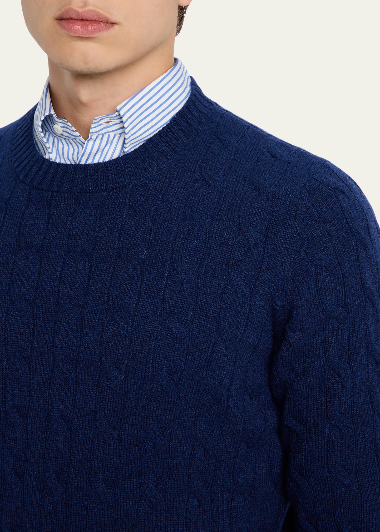 Men's Cashmere Cable Knit Crewneck Sweater - 5