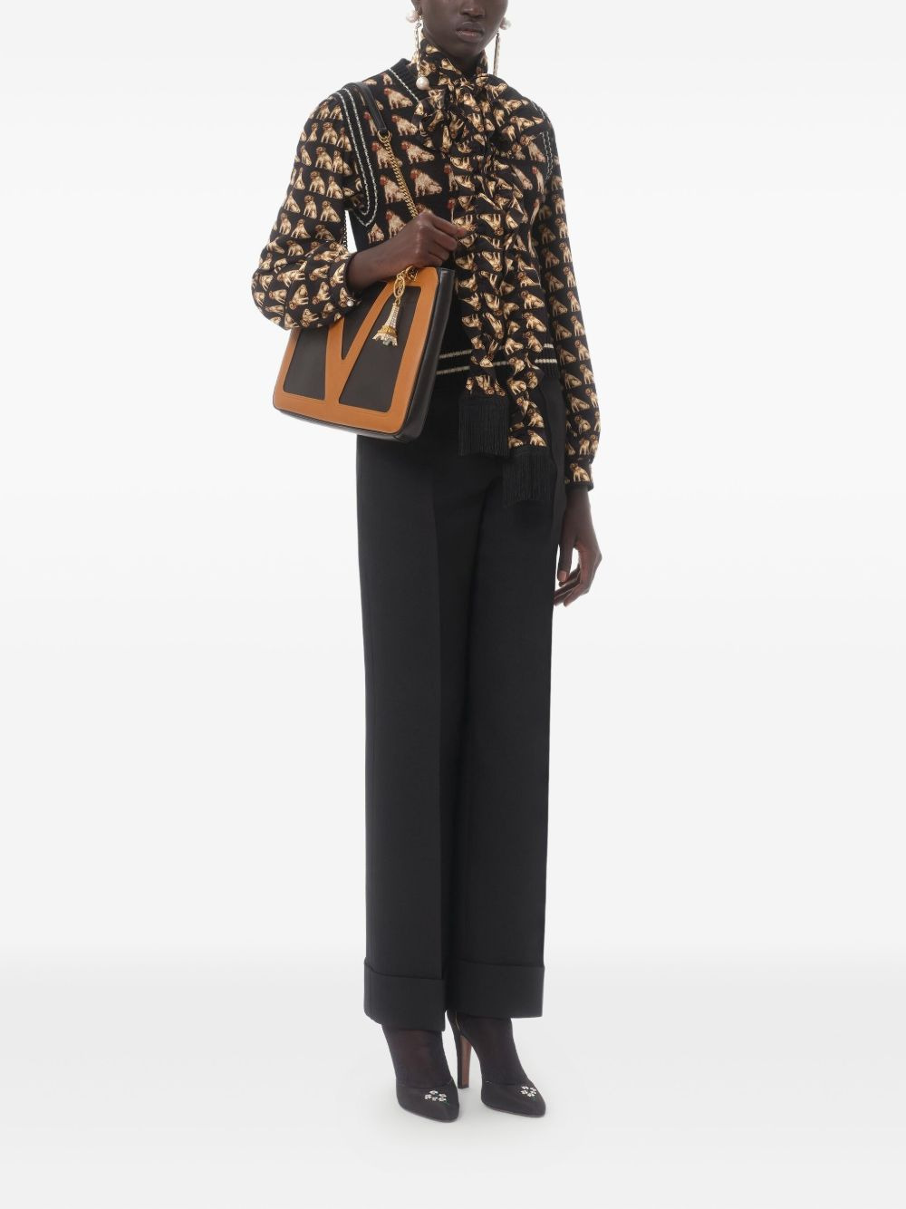 elephant print bow neck blouse - 2
