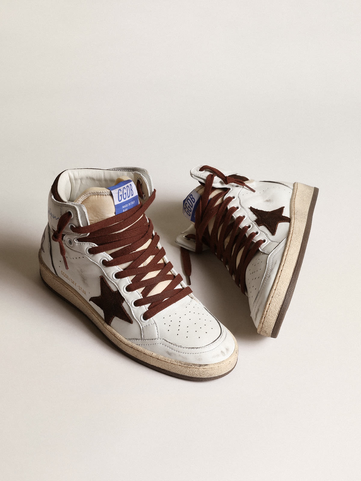 Women’s Sky-Star in white nappa leather with chocolate suede star - 2