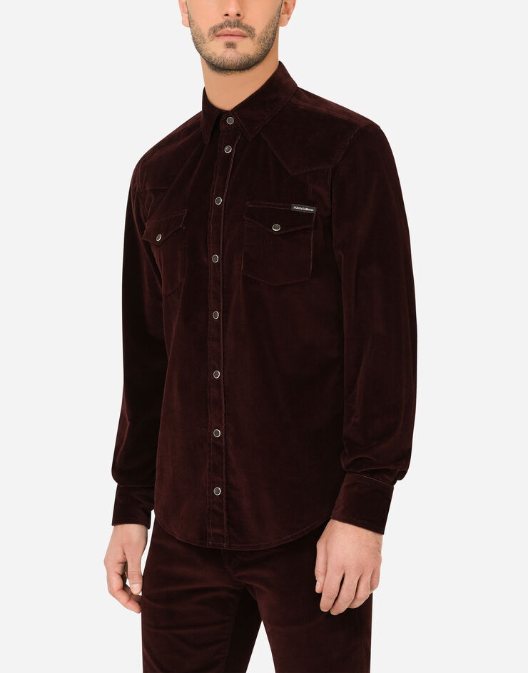 Garment-dyed stretch velvet shirt - 4