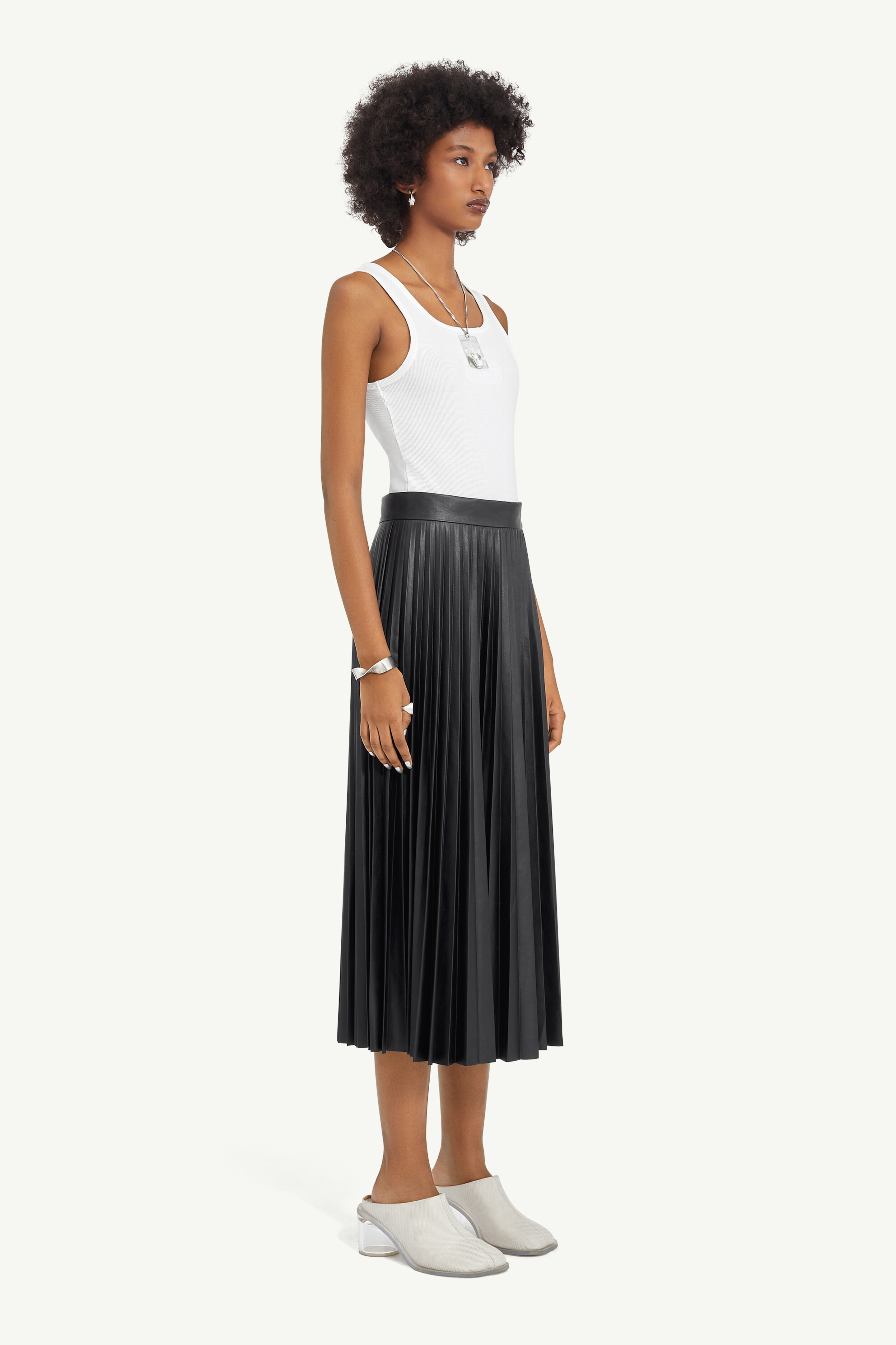 Pleated Faux Leather Midi Skirt - 3