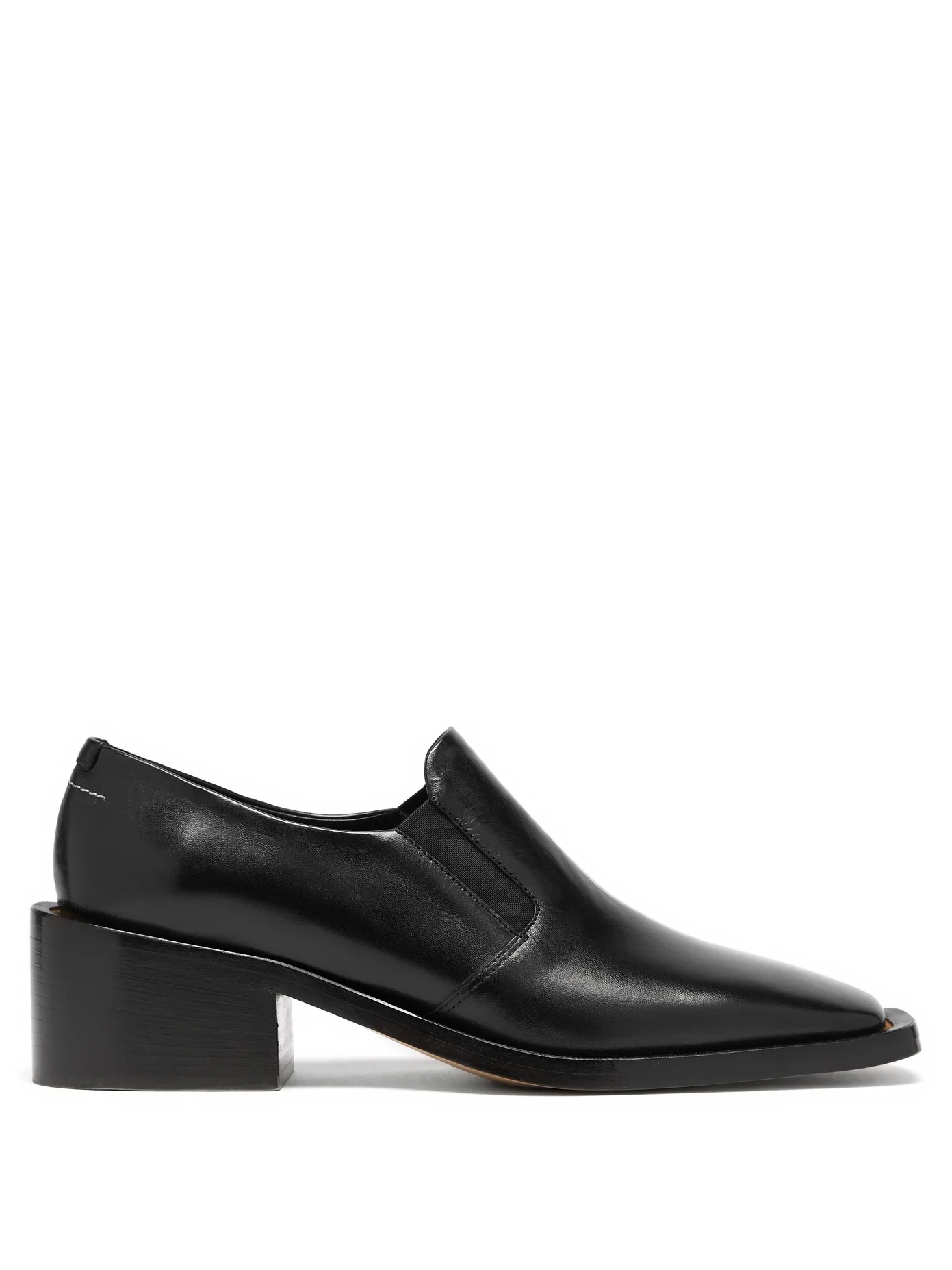 Square-toe block-heel leather loafers - 1