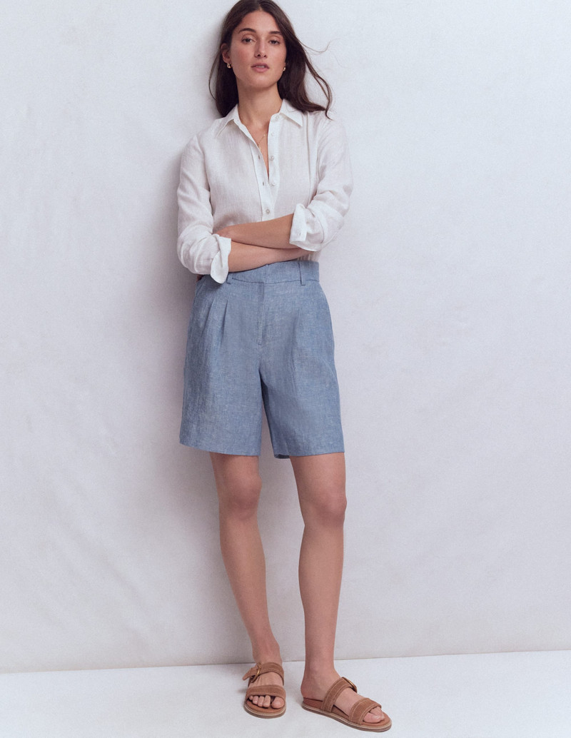 BODEN Kensington Linen Shorts-Blue Chambray outlook