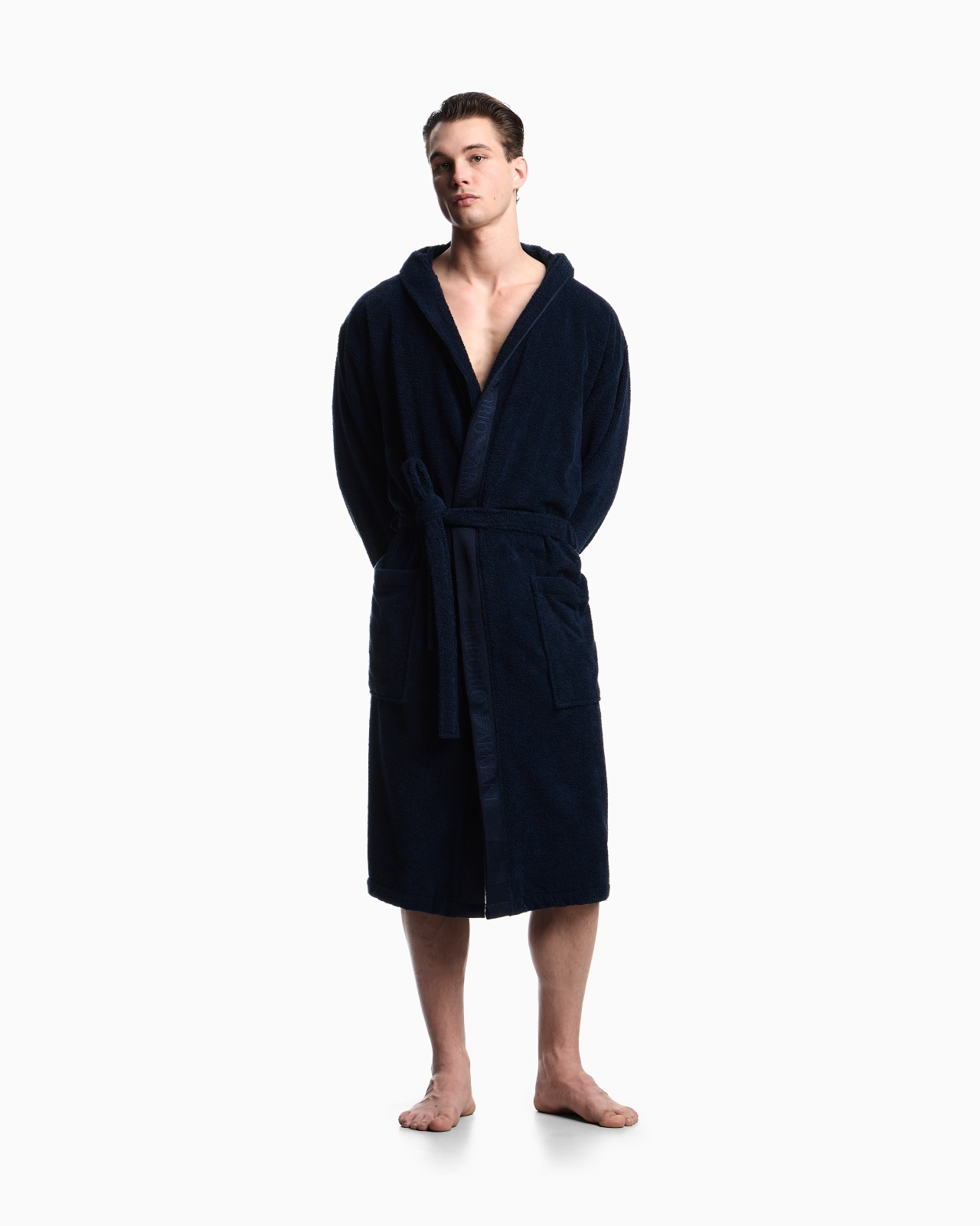 TERRYCLOTH BATHROBE WITH LOGO TRIM - 2