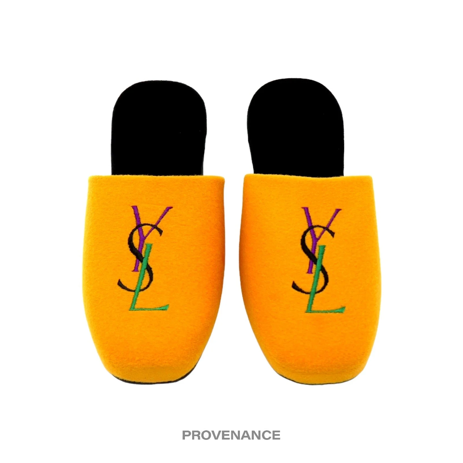 Yves Saint Laurent YSL Logo Slipper - Yellow Velour - 1