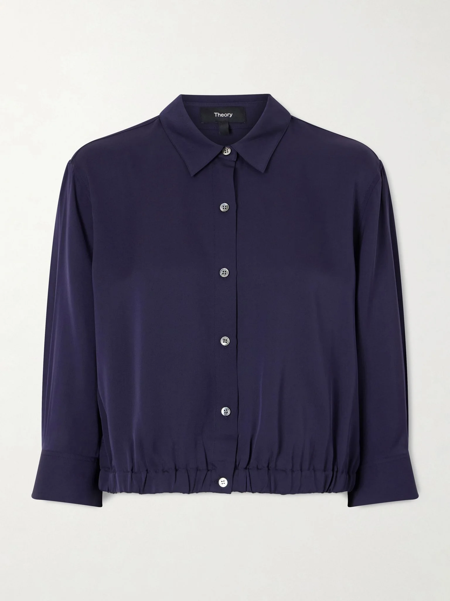 Gathered crop silk-crepe shirt Navy - 1