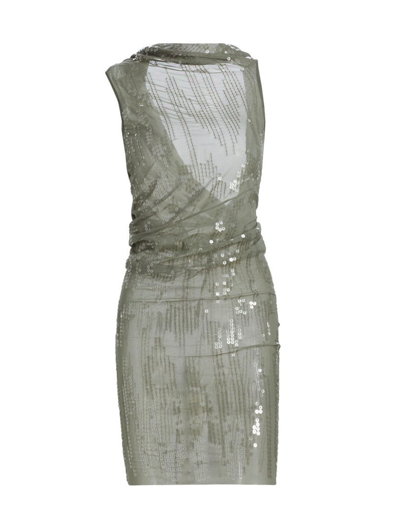 Women's Sheer Sequined Minidress - Jade Transparent 1