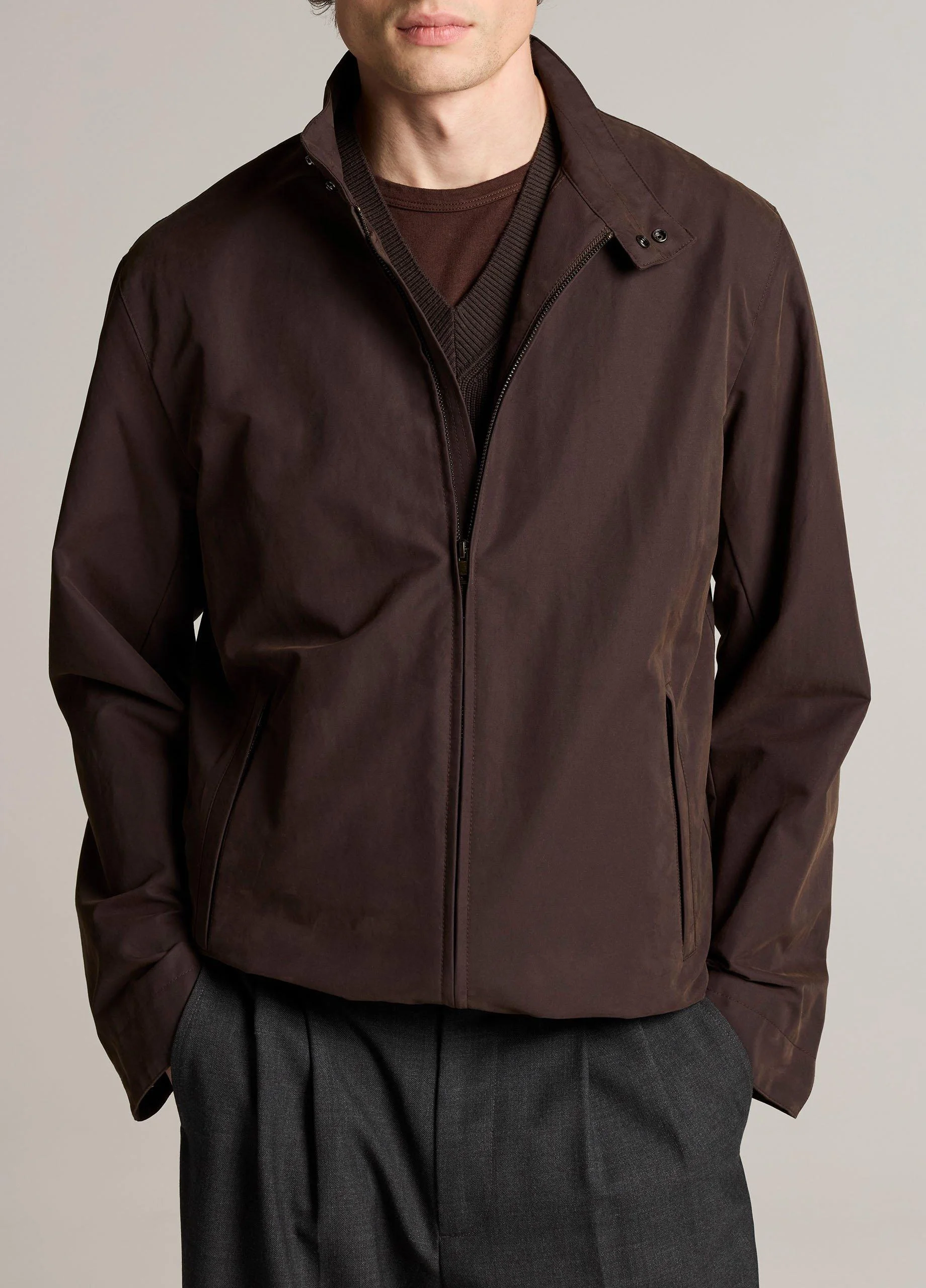 Cotton-Nylon Band-Collar Windbreaker - 1