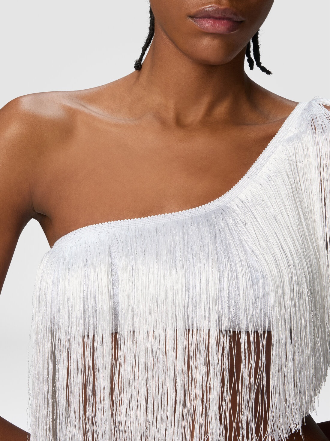 One-shoulder zigzag lamé viscose bikini with fringes - 5