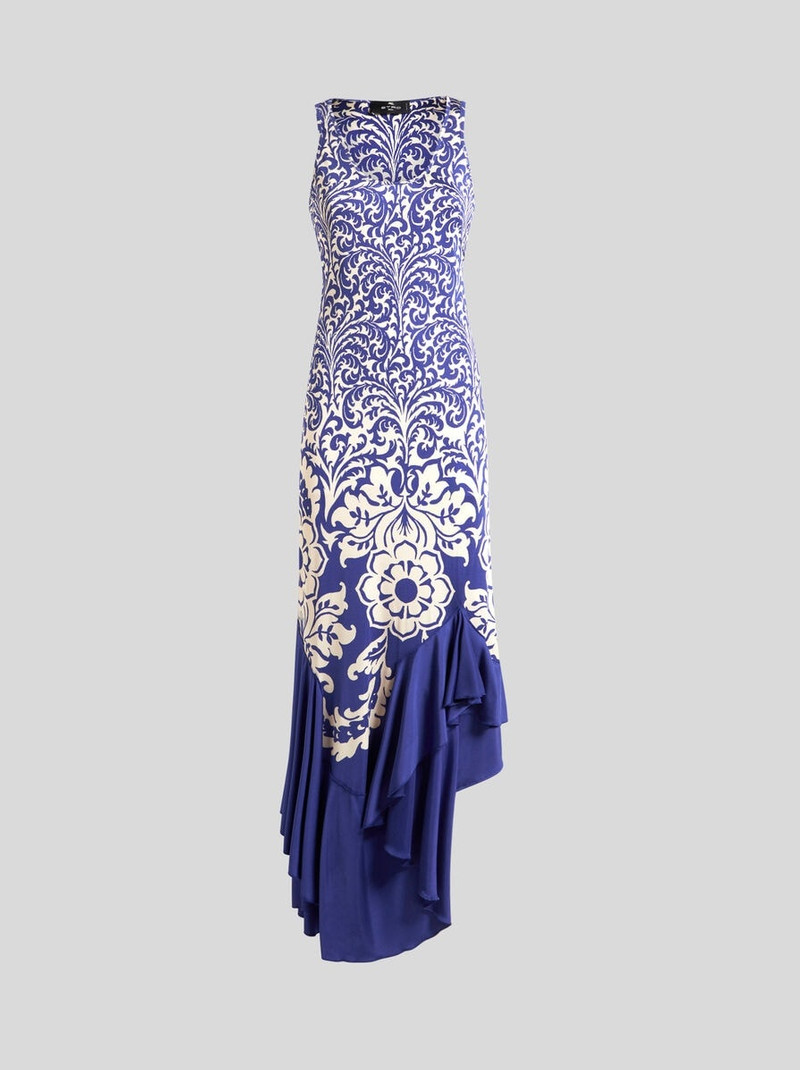 LONG JERSEY DRESS WITH FLOUNCE AND PRINT - 1