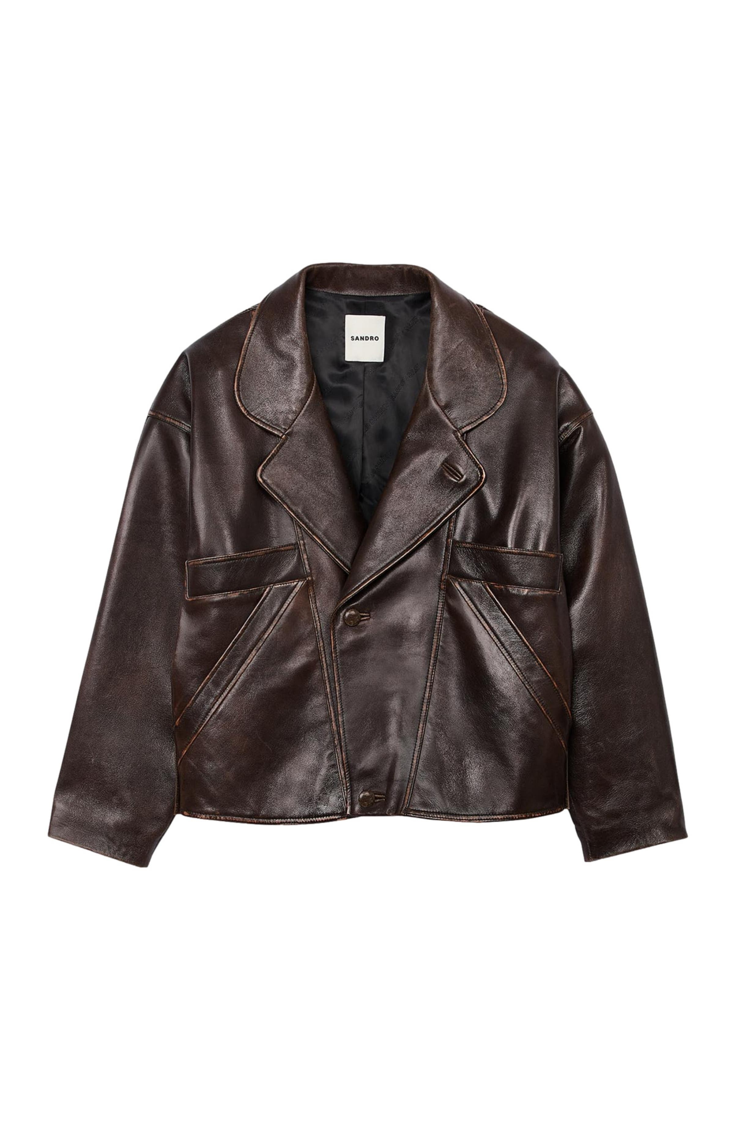 SANDRO Oversized leather jacket in Brown at Nordstrom - 6