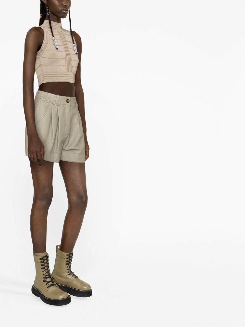 high-waisted lambskin shorts - 3