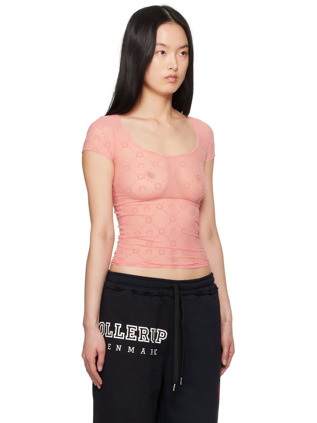 SSENSE Exclusive Pink Recycled Flock Open Neck T-shirt - 2