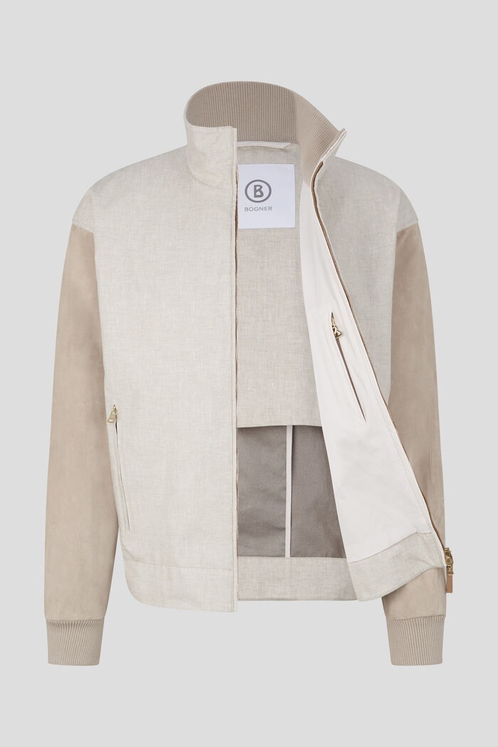 Paolo Linen and leather blouson in Sand - 7