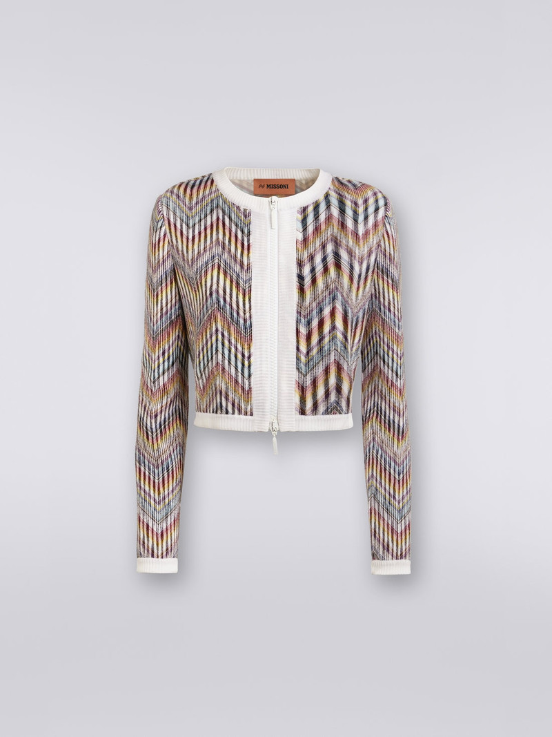 Cotton and wool knit jacket with zip 1