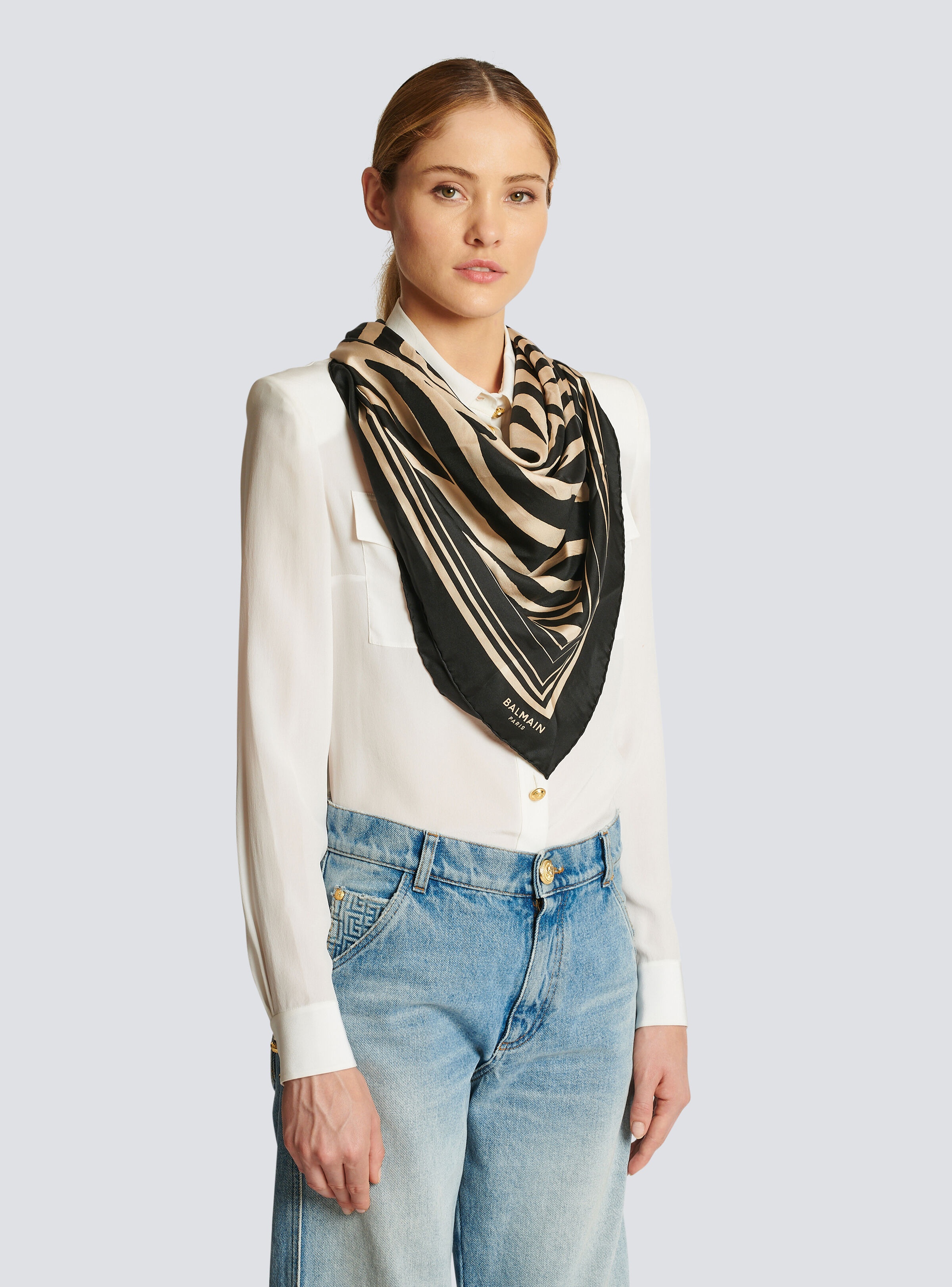 Zebra print silk scarf - 4