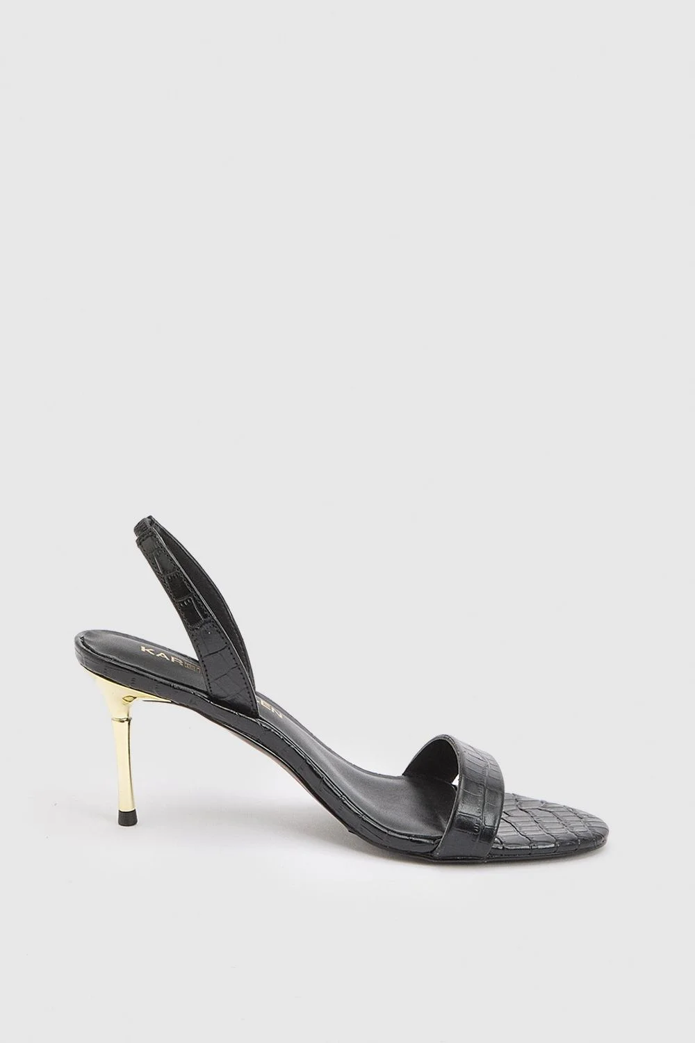 Leather Croc Print Strappy Heeled Sandal - 1