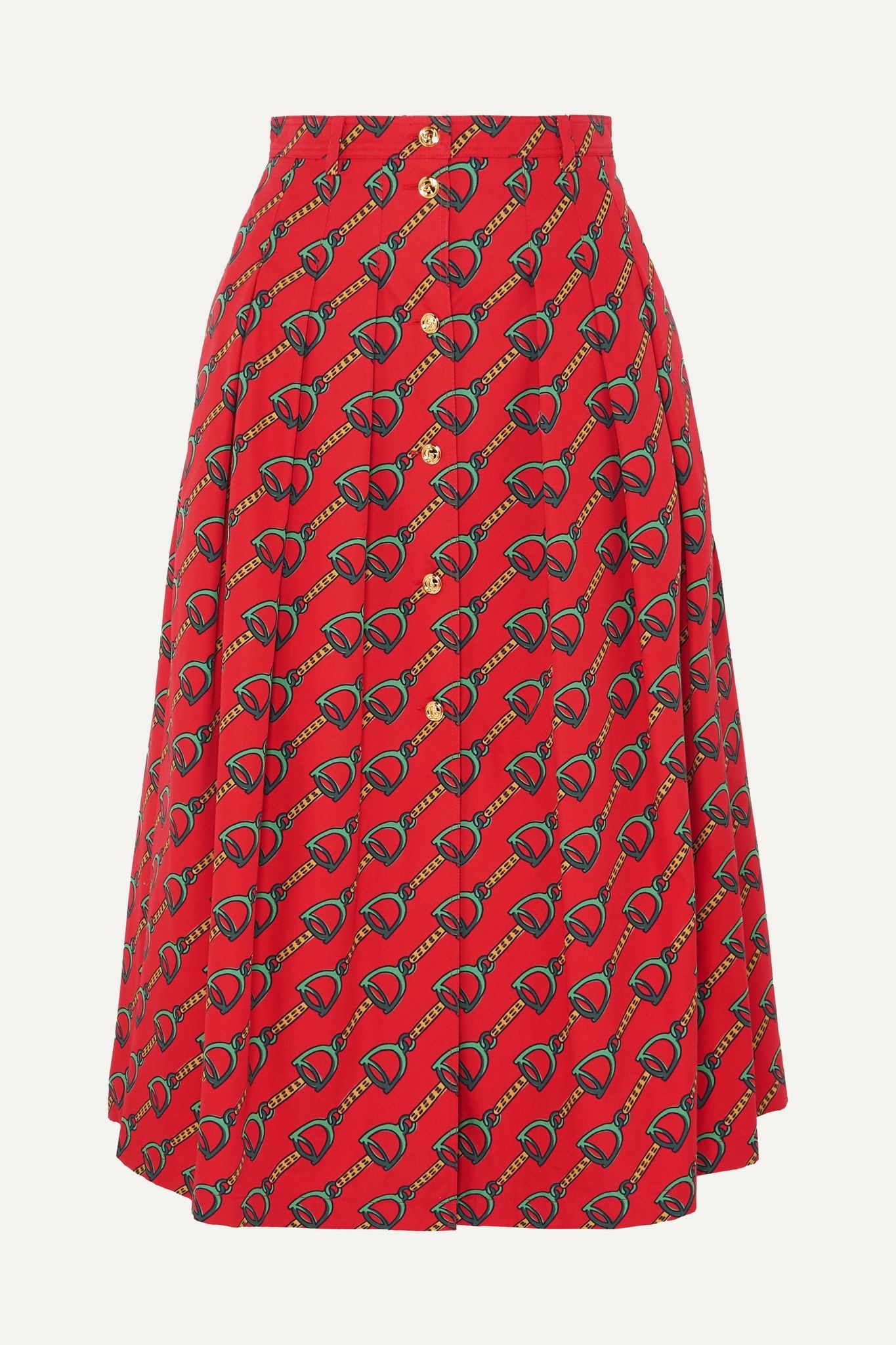 Pleated printed cotton-twill midi skirt - 1