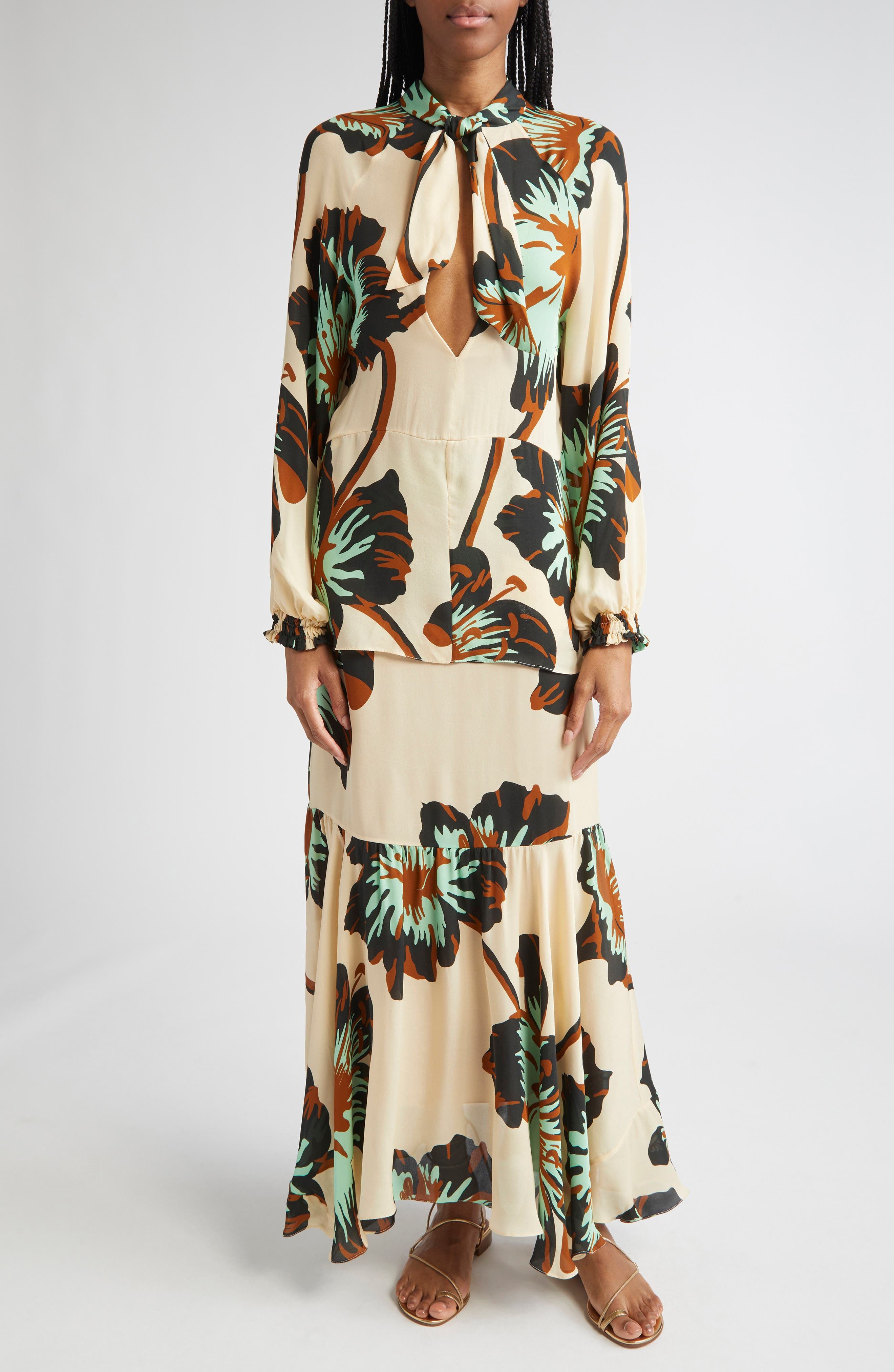 Johanna Ortiz Drum Beats Silk Georgette Top in Ecru /Rust /Green /Mint at Nordstrom - 2