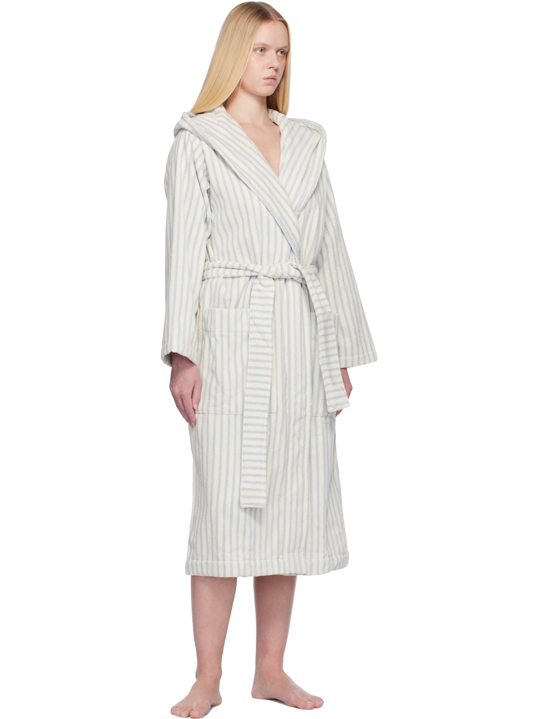 Off-White & Blue Terry Hooded Bathrobe - 4