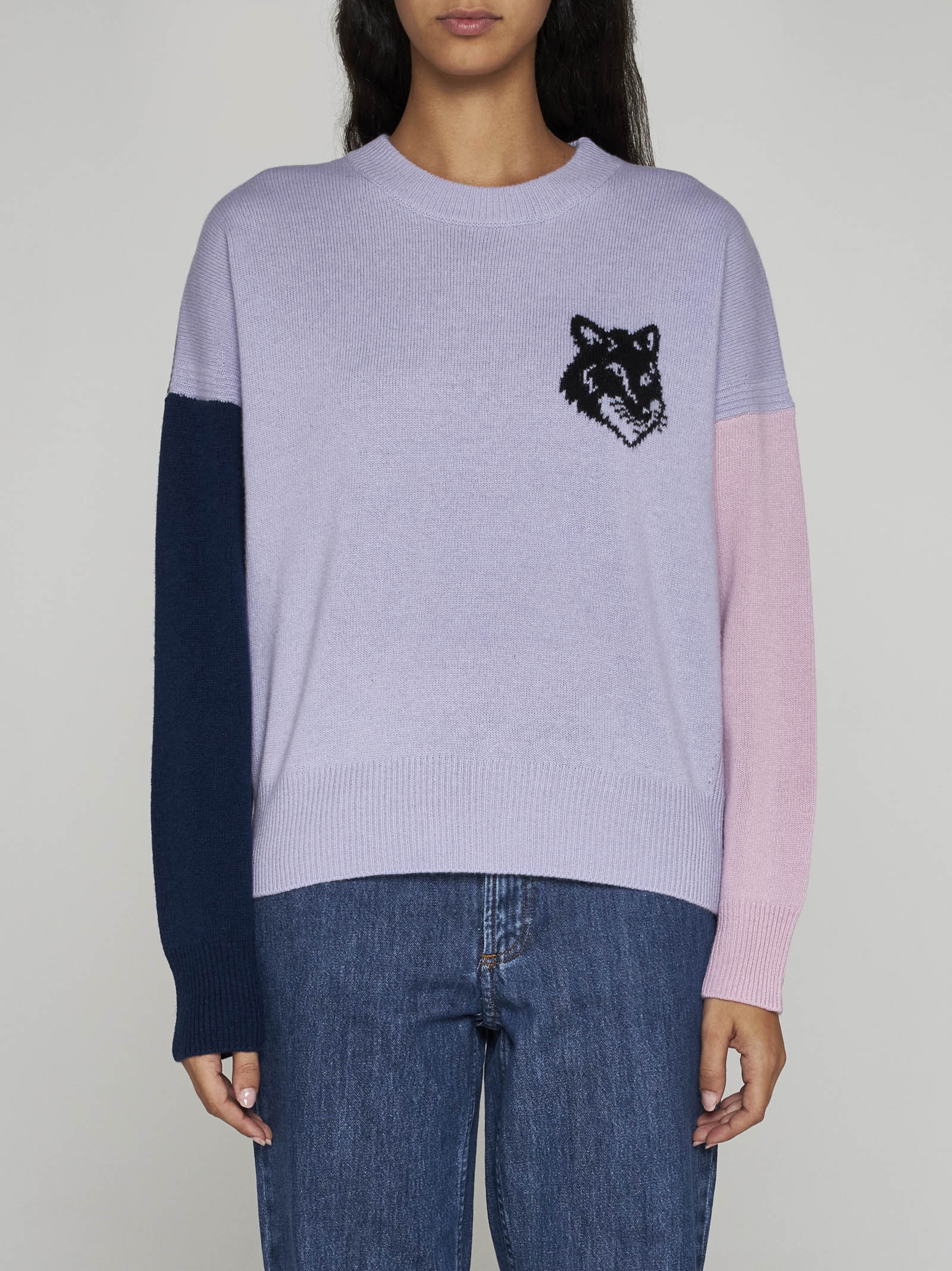 Maison Kitsuné Fox Head color-block wool sweater