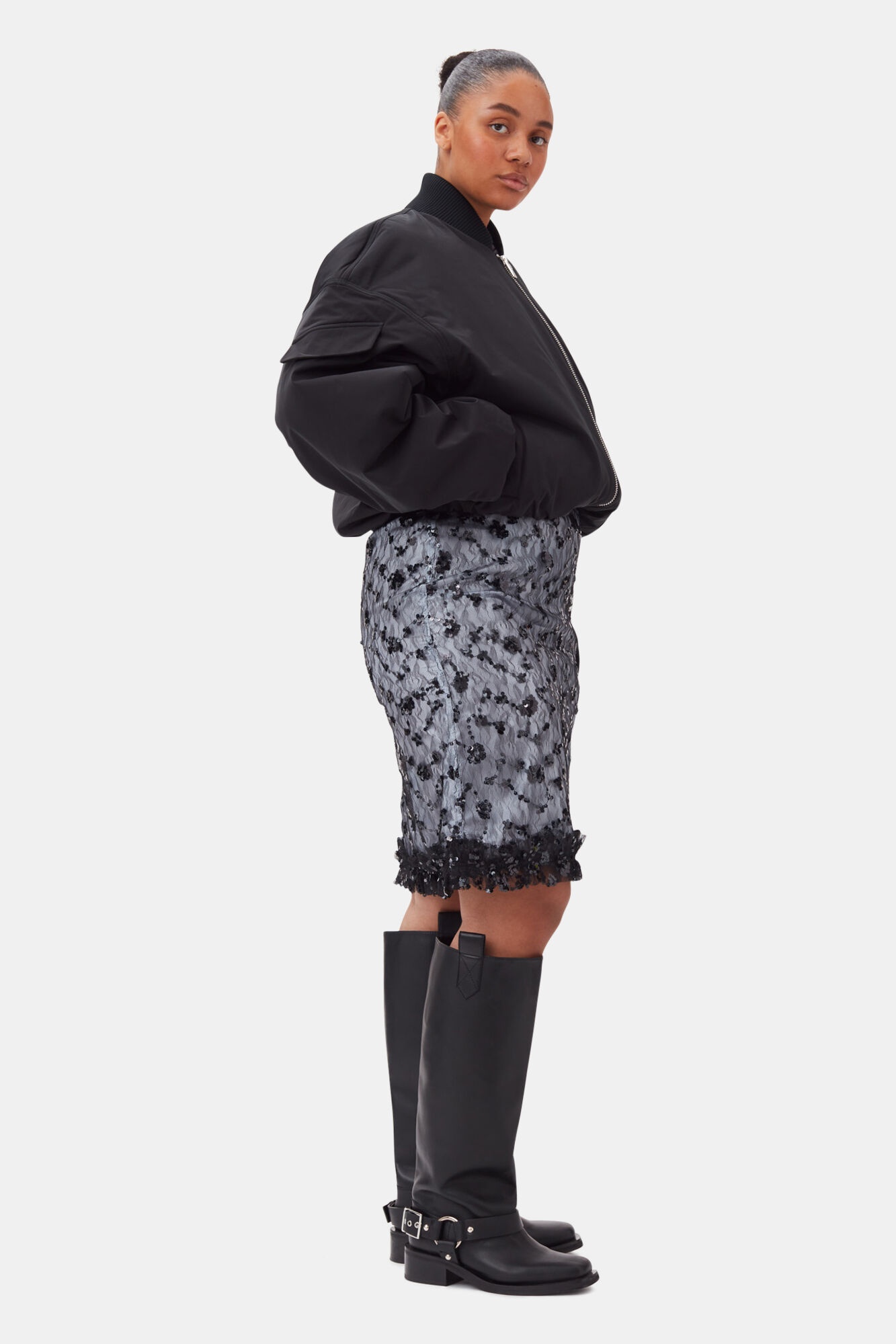BLACK TWILL OVERSIZED SHORT BOMBER JACKET - 8
