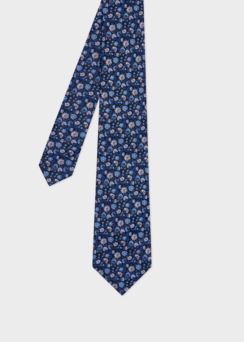 Dark Blue Floral Silk Tie 1