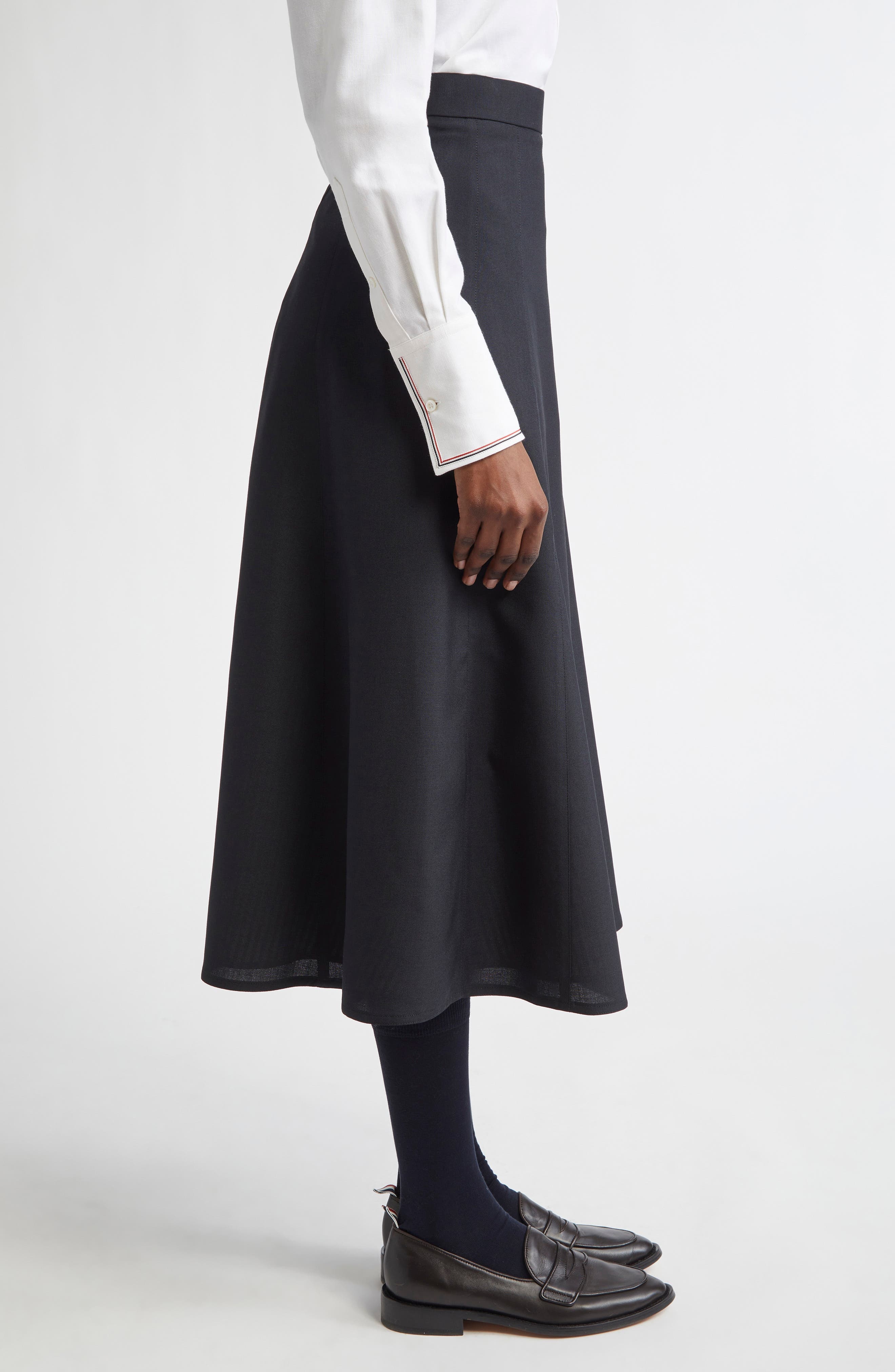 Thom Browne Wool Blend A-Line Midi Skirt in Black at Nordstrom - 4