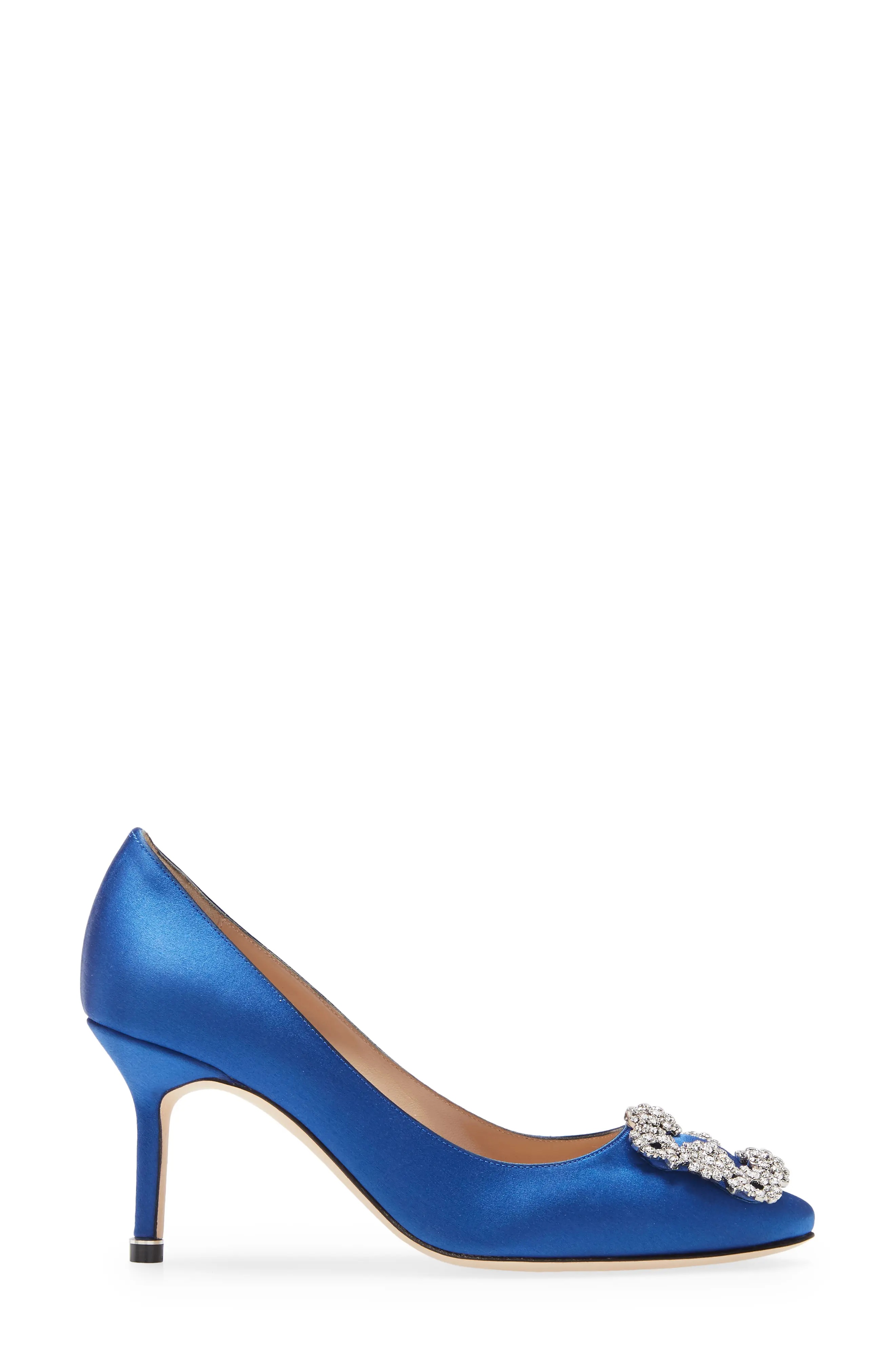Hangisi Crystal Buckle Pump in Blue Satin Clear/Buckle - 3