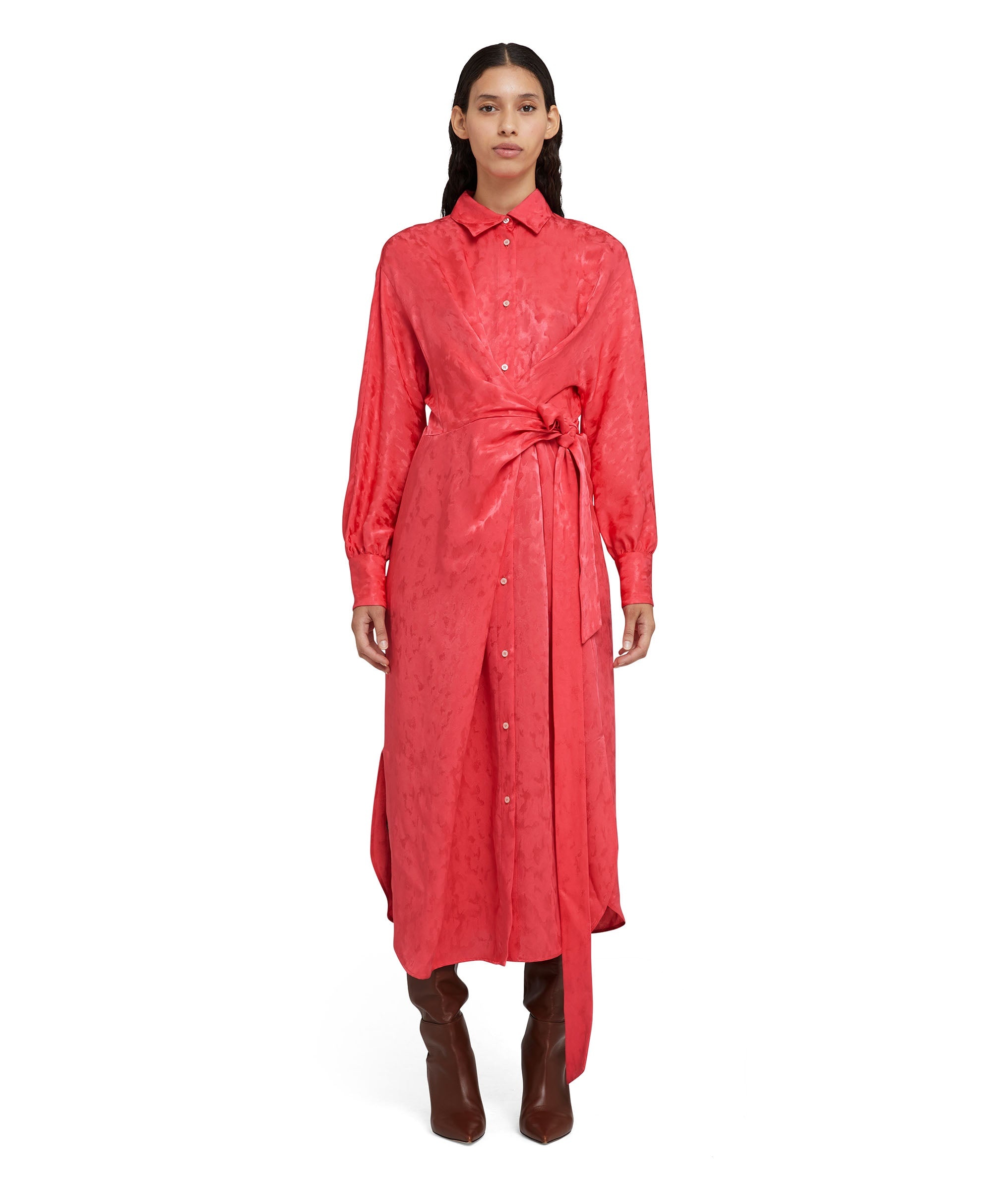 Viscose satin chemisier midi dress - 4