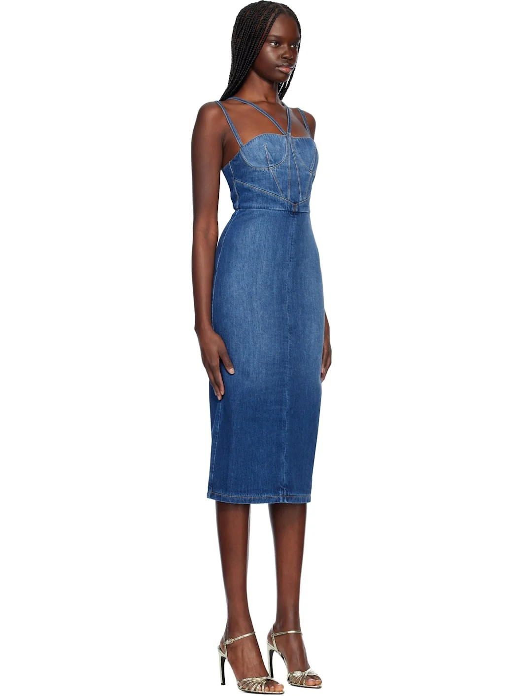 NENSI DOJAKA Blue Gaelle Corset Denim Midi Dress - NDSS25DEN020 | REVERSIBLE