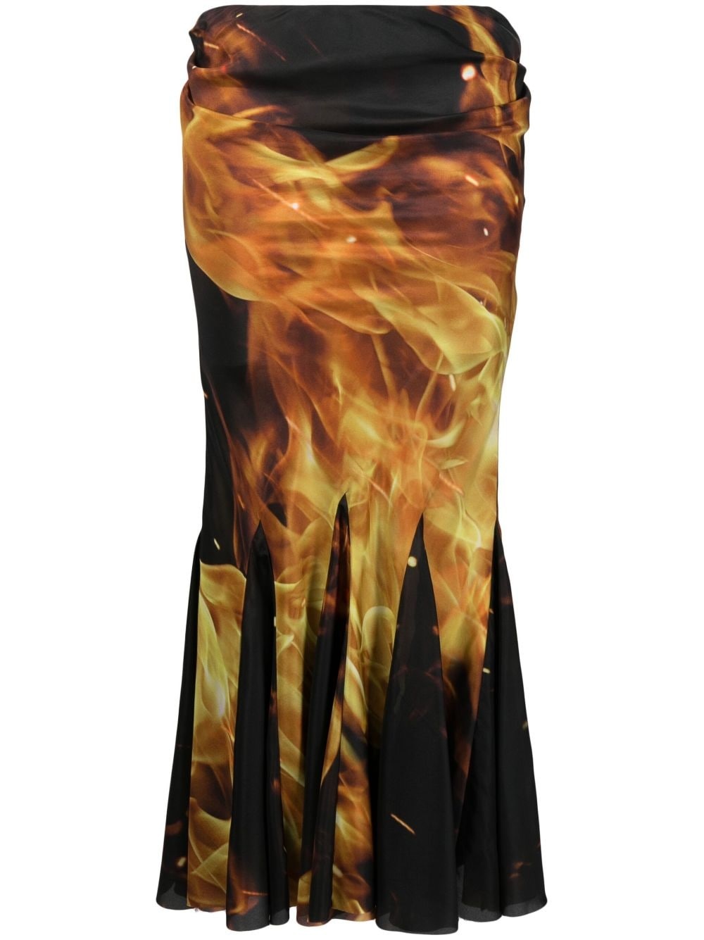 fire-print draped midi skirt - 1