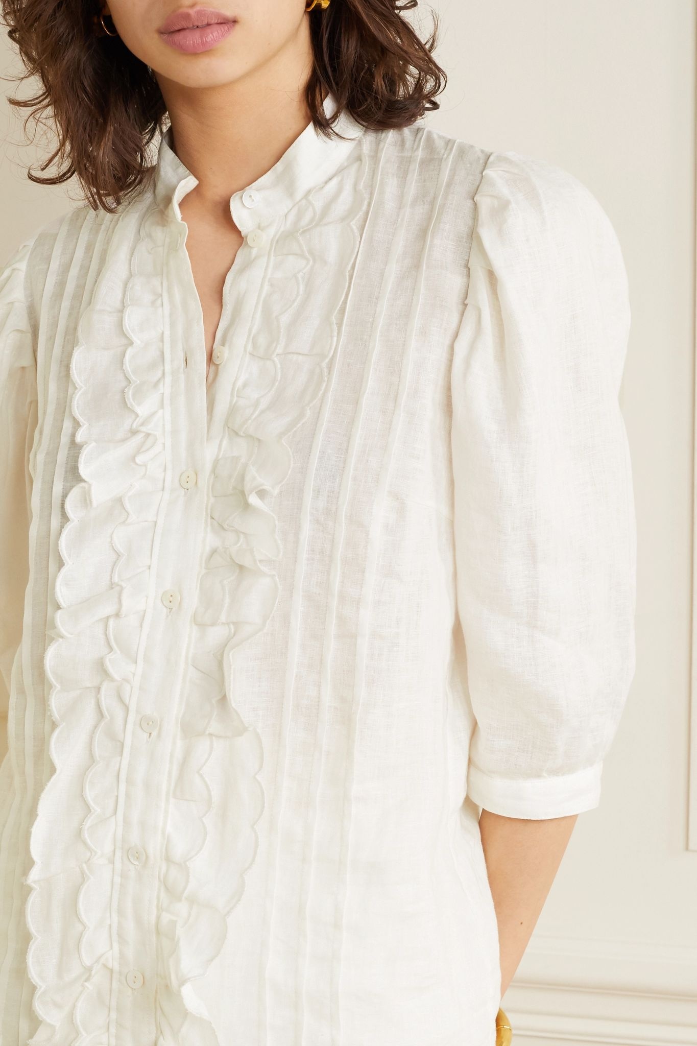 Amelie pintucked scalloped linen blouse - 3