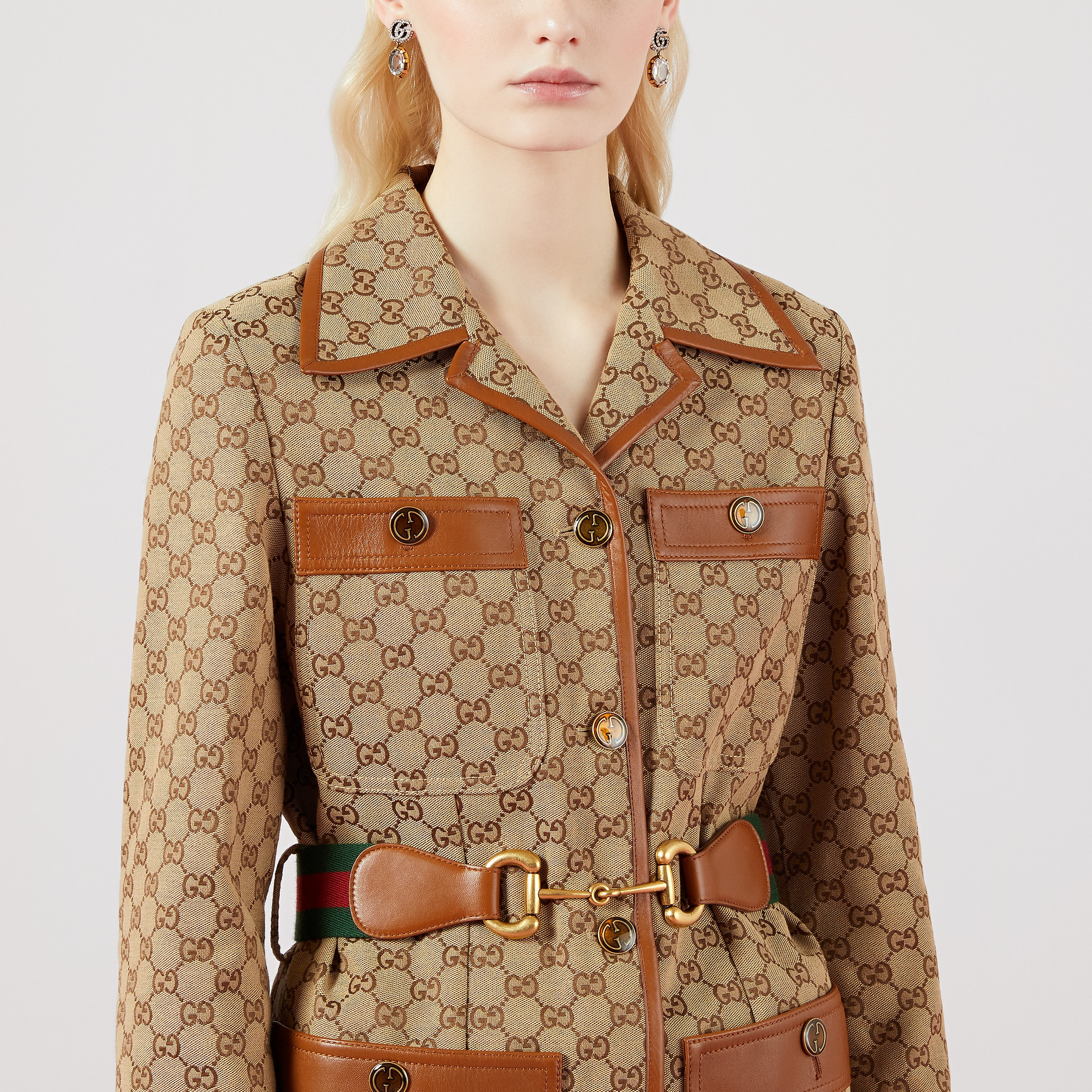 GG canvas jacket with Web belt - 3