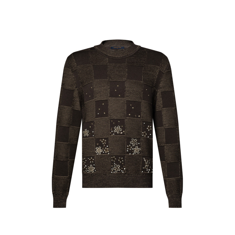 Damier Embroidered Long-Sleeved Crewneck 1
