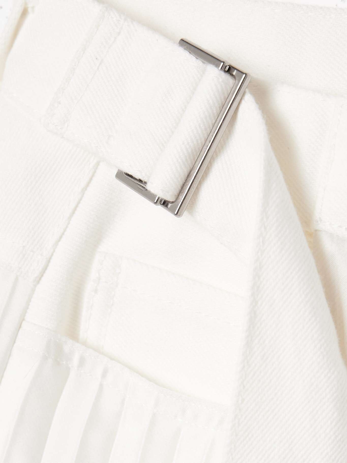 Belted denim-trimmed pleated satin midi wrap skirt Off-white - 5