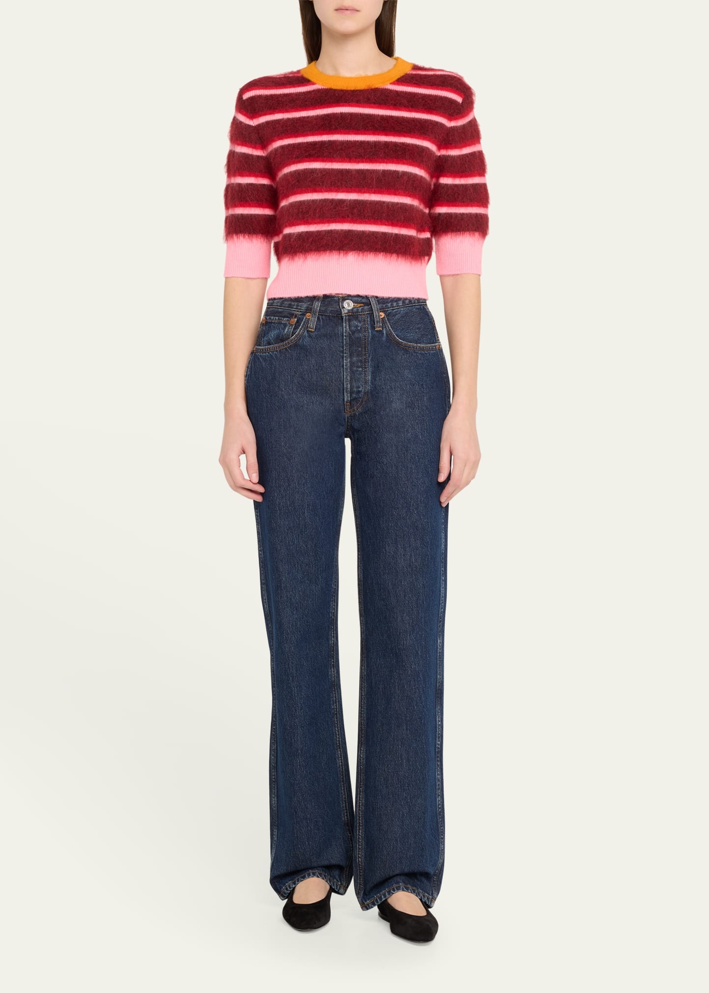 Striped Mohair Crop Ringer Sweater - 2
