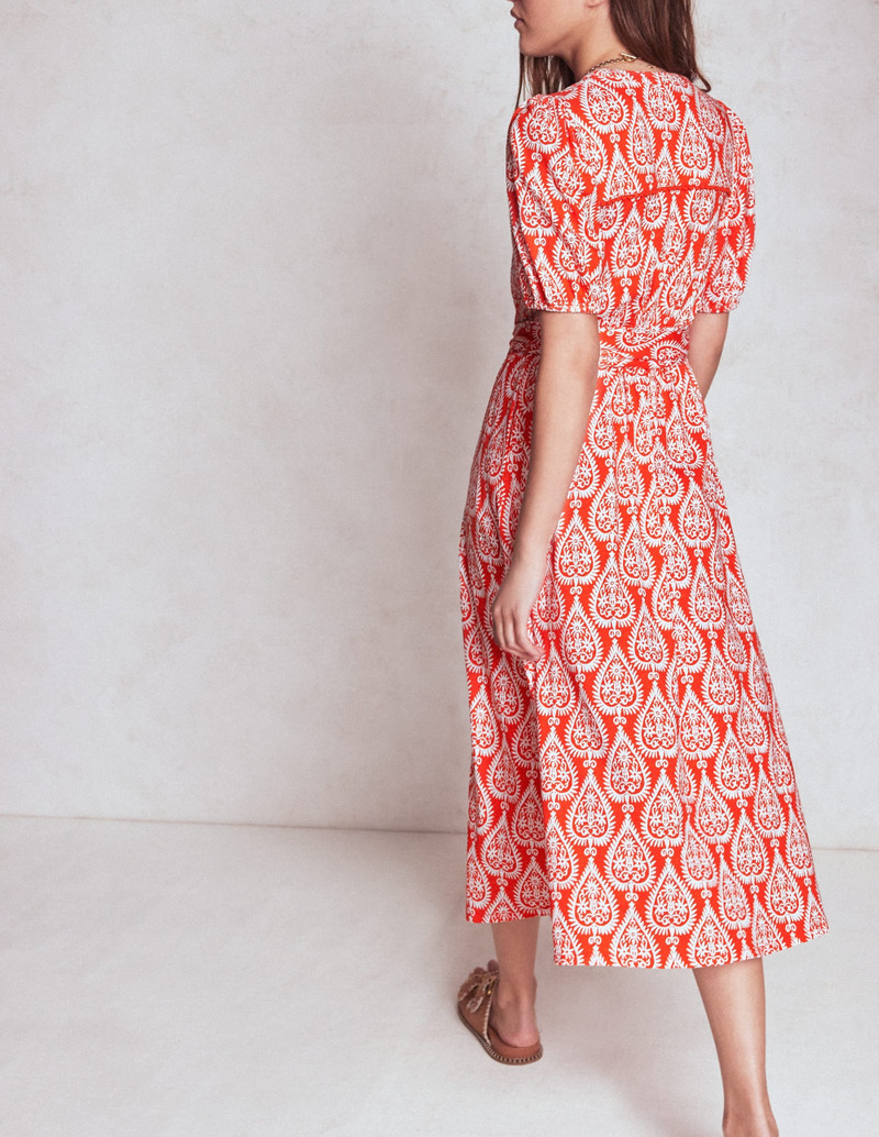Sofia Trim Jersey Midi Dress-Firecracker Red, Ornate Geo 5