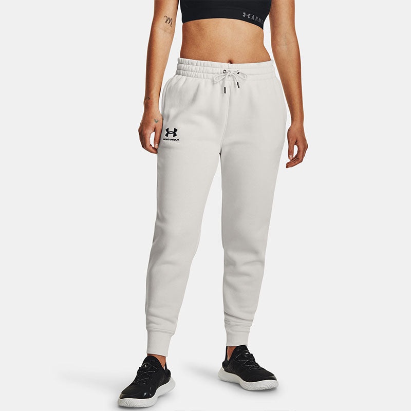 (WMNS) Under Armour Essential Fleece Tapered Pants 'White Black' 1379443-114 - 3